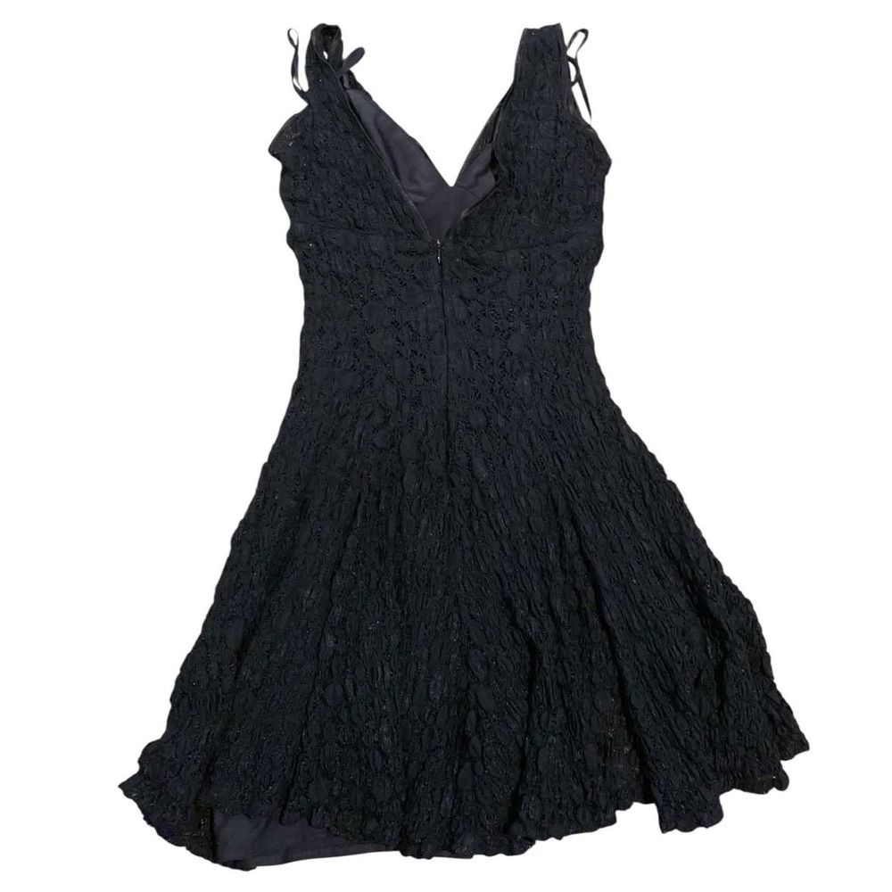 Vintage Cache Black Lace Mini Dress 90s Y2K Fit Flare Stretch USA Petite Small - Picture 4 of 7